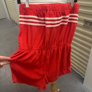 Vintage Red Terrycloth Romper with White Stripes
